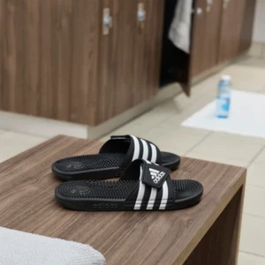Adidas Unisex Men Womens Slides Adissage Premium Sliders UK Sizes Black & White - Picture 1 of 29