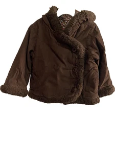 Gap Kids Girl's Brown Button Down Coat Size 3T With Hood And Pockets - Picture 1 of 2