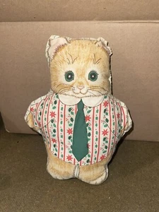 Vintage Kitten - Cat With Tie Cut N Sew Finished Pillow 1960s Kitty USA Antique - Picture 1 of 4