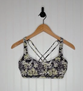 Lululemon Free To Be Sports Bra Black Floral Crossback Stretch Women's Size 6 - Picture 1 of 6