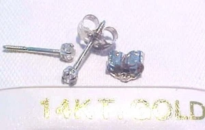 14k Pure Solid White Gold 2MM Cubic Zirconia Basket Set Screw Back Earrings  - Picture 1 of 4