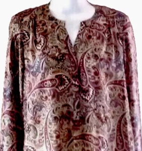 Roz & Ali Top S New Silky Paisley Boho Hippy Hi Lo Hem Popover Peasant Shirt NWT - Picture 1 of 4