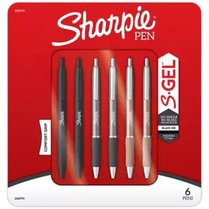 Sharpie Metal Barrel S-Gel Pens, 6-Pack, Medium Point 0.7Mm - Picture 1 of 11