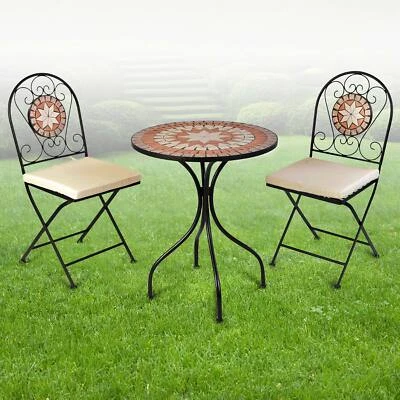 Mosaik Gartenset Gartenstühle Mosaiktisch wählbar Rustikal Rund Sitzpolster - Bild 1 von 4