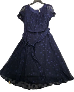 NY Collection Petite Short Sleeve Navy Polka Dot Lined PL Dress D160 - Picture 1 of 7