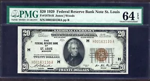 🇺🇸 1929 $20 FRBN ♚♚ST. LOUIS♚♚ PMG CH UNC 64 EPQ - Picture 1 of 2