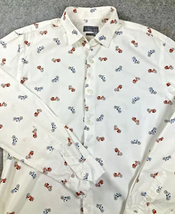 Camicia ZARA MAN uomo slim fit XL manica lunga stampa moto cotone bianco bottoni - Foto 1 di 7
