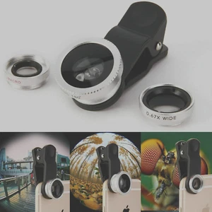 Professional Fisheye Macro Wide Angle Clip Phone Camera Zoom 2 Lens Kit Set - Photo 1 sur 6