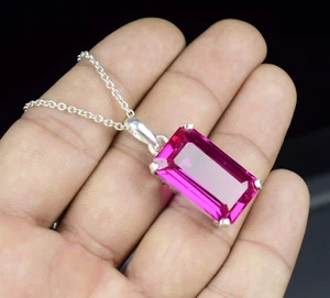 Natural Certified 28 Ct Pink Sapphire Loose Gemstone 925 Solid Silver Pendant - Picture 1 of 6