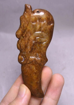 Colgante amuleto diente de bestia dragón tallado jade antiguo cultura Hongshan de 9,5 cm China Foto 1 de 4