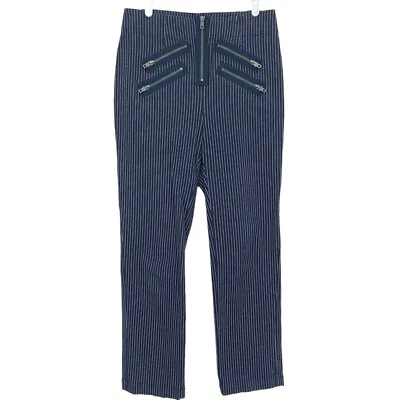 Silence Noise Women's High Rise Straight Stretch Navy Striped White Pants Size 2 - Image 1 of 4