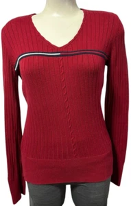 Tommy Hilfiger Women's Sweater Size M Color Block V Neck Pullover Designer 90's - Picture 1 of 10