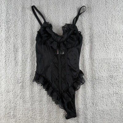 Vintage Adonna Womens Bodysuit Lingerie Black Floral Lace Trim Nylon Size M - Image 1 of 4