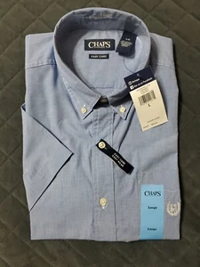NWT Chaps Easy Care Men's Short Sleeve Button Down Shirt Hydro Blue Size Large - Picture 1 of 12
