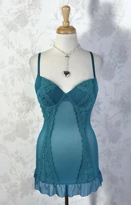 Teal Blue Mesh Lace Babydoll Lingerie Mini Dress Fairy Ruffle Coquette Sexy M - Image 1 of 4