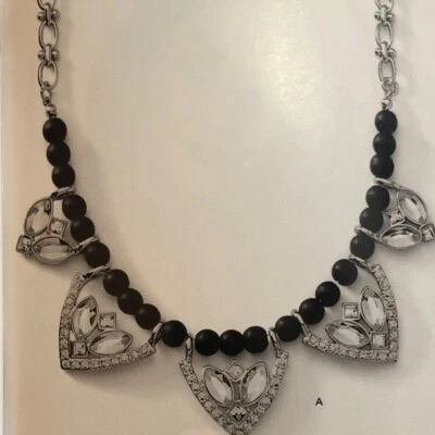 BN Retired Lia Sophia MAISON Silver Crystal Black Beaded Necklace NWT - Image 1 of 4