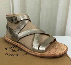 NIB Kork-Ease Womens Bryleigh Leather Ankle Strap Sandal US 9 Soft Gold Metallic - Picture 1 of 20