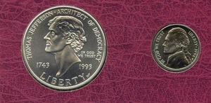 1993 Thomas Jefferson Coinage & Currency Set Uncirculated Dollar $2 Note - P386 - Picture 1 of 6