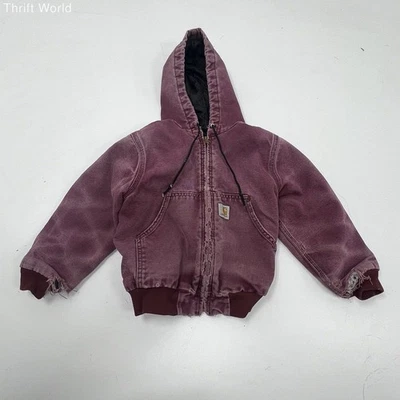 Vintage Carhartt Youth Purple Faded Quilt Lined Hooded Jacket Thrashed 15" - Image 1 of 4
