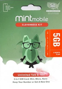 Mint Mobile 3 Month 5GB/mo Plan SIM Kit - Picture 1 of 4