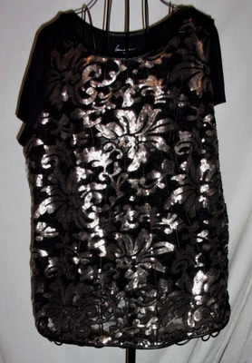 Blusa semi transparente negra/dorada de Lane Bryant para mujer talla 14/16 lentejuelas Foto 1 de 4