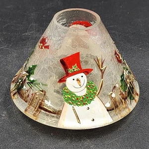 Yankee Candle Large Jar Shade Clear Crackle Glass Snowmen Cardinal Gold Trim - Picture 1 of 8