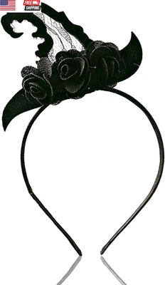 Diadema de Bruja para Mujer - Mini Sombrero de Bruja con Encaje y Rosas, Adulto Halloween F Foto 1 de 4