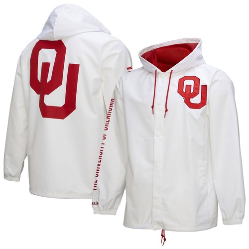 Giacca con cappuccio uomo Mitchell & Ness bianca Oklahoma Sooners Coaches full snap