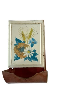 Vintage Tin Metal Match Box Matches Holder Wall Mount Daisy Flowers Farmhouse - Picture 1 of 9