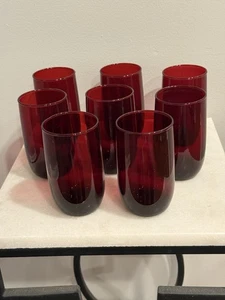 8 Vintage Anchor Hocking Royal Ruby Red Glasses Roly Poly, 4¼" Set of 8 MCM - Picture 1 of 7