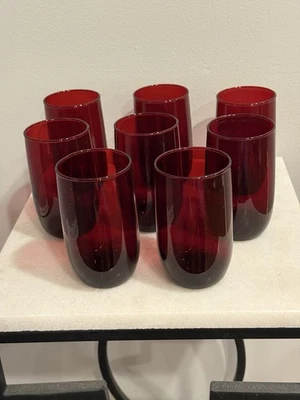 8 Vintage Anchor Hocking Royal Ruby Red Glasses Roly Poly, 4¼" Set of 8 MCM - Image 1 of 4