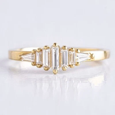 1.40 CT Diamond Simulated Baguette Cut Engagement Ring 14K Yellow Gold Plated - Image 1 of 4