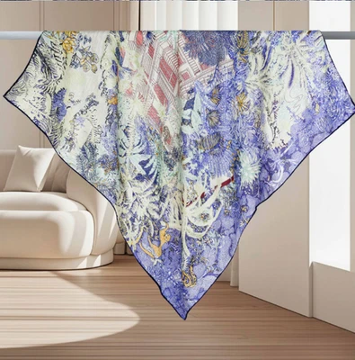 70% Cashmere 30% Silk Neckerchief 35'' Scarf rainforest Print Bandana Shawl wrap - Image 1 of 4