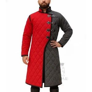 Mittelalter Gambeson lang rot & schwarz Farbe für mittelalterliche Veranstaltungen - Bild 1 von 16