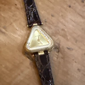 Futura Quartz Women’s Fashion Whisk Watch Black Hong Kong Brown Leather As Is - Picture 1 of 8