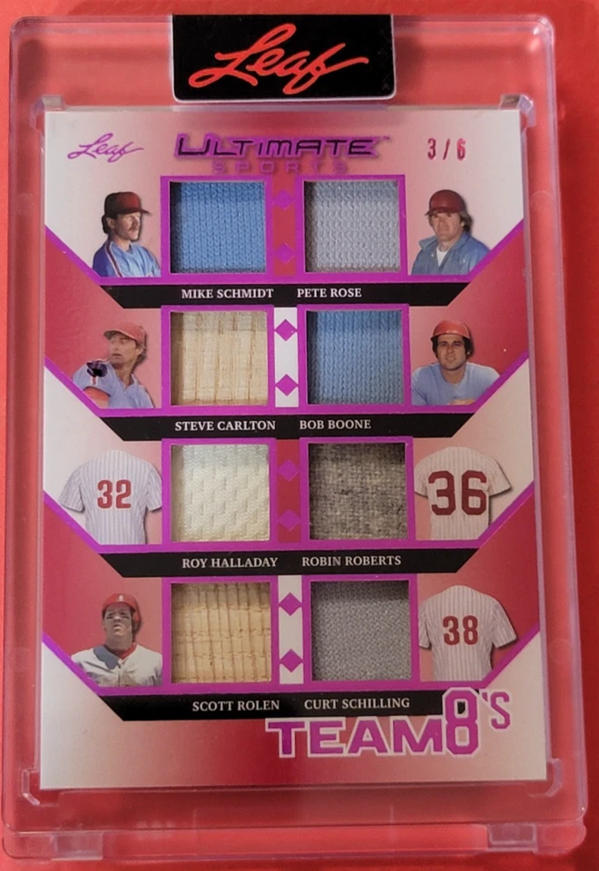 Pete Rose JERSEY CARD #3/6 Mike Schmidt SCOTT ROLEN Bob Boone STEVE CARLTON BAT - Image 1 of 3