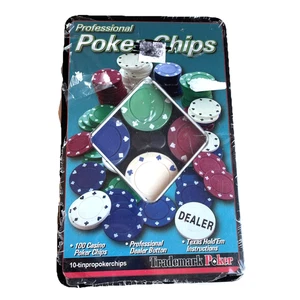 Trademark Professional Poker Chip Set Casino Dealer Texas Hold'Em 100 Chips NEW - Picture 1 of 4