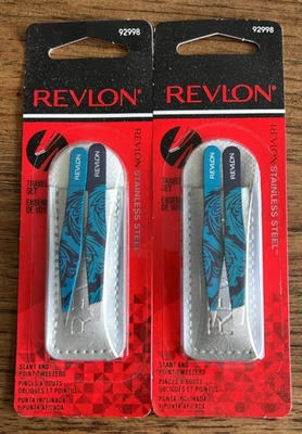Revlon Mini Tweezer Set To Go, Slant and Point Tip Tweezers, STAINLESS pack of 2 - Image 1 of 2