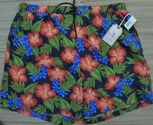 ROUNDTREE & YORKE MENS CARIBBEAN PRINT BLACK FLORAL SWIM TRUNKS LIST $45 - Picture 1 of 3