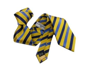 CRAVATTA GIALLA GIALLONE SETA SILK A RIGHE AZZURRE TIE - Imagen 1 de 1
