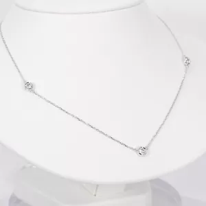 14kt Weißgold 3 Stein Diamant Anhänger Halskette - Bild 1 von 4