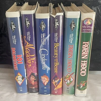 6 VHS WALT Disney Black Diamond VIDEO TAPES Aladdin Cinderella 101 Dalmatians... - Image 1 of 4