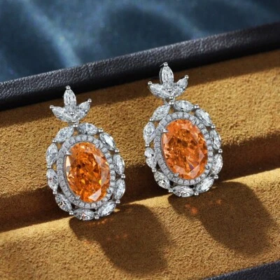 14 Ctw Women's Orange Diamond Earrings. Statement/Cocktail Earrings Lab created - Image 1 of 4