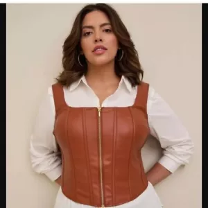Torrid Faux Leather Zip Front Corset Top Cinnamon Brown NWT Plus Size 3XL - Picture 1 of 6