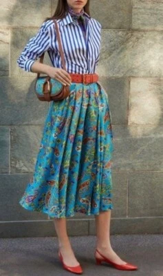 NUEVO CON ETIQUETAS $1690 RALPH LAUREN Colección Beasley Paisley Seda Sarga Falda Talla 0 Foto 1 de 4