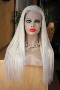 Front Lace Wig Perücke blond hellblond weiß aschig lang glatt 100% remy Echthaar - Bild 1 von 10