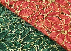 John Louden Poinsettia Christmas Metallic Printed 100% Cotton Fabric Craft 45" - Picture 1 of 10