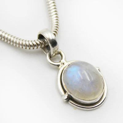 Rimorchio Pietra di Luna Argento 925 Blu Bianco Luccicante Ciondolo Indra S - Immagine 1 di 4