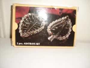 2 Piece Crystal 4 1/2"  Leaf Shape  Ashtrays Set- Italy - Picture 1 of 3