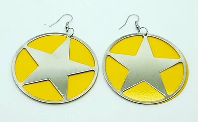 Коренастый большой круглый желтый цвет наложения серебряная звезда форме модные серьги #2 - Изображение 1 из 4